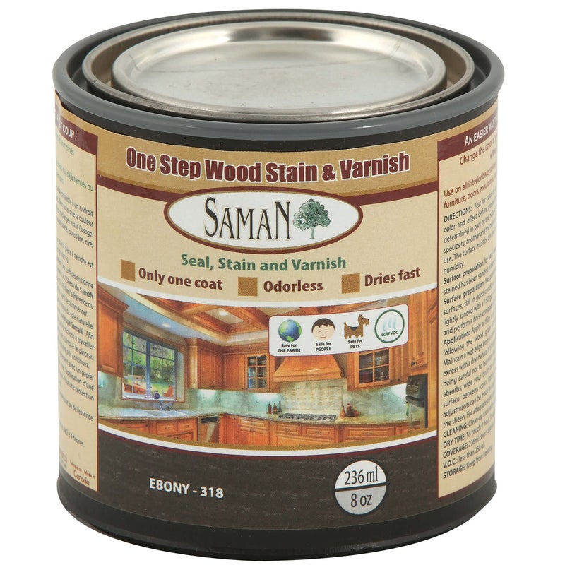 SamaN Interior One Step Wood Seal, Stain and Varnish - Oil Based Odorless Dye - Protection for Furniture and Fine Wood (Ebony SAM-318, 8 oz) - Image 1